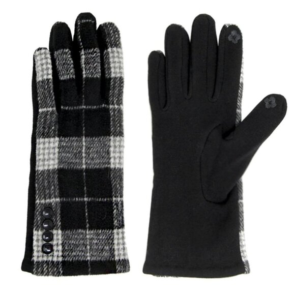 Black Button Plaid Smart Gloves Fleece Lined Smart Touch Text Friend - Picture 1 of 9